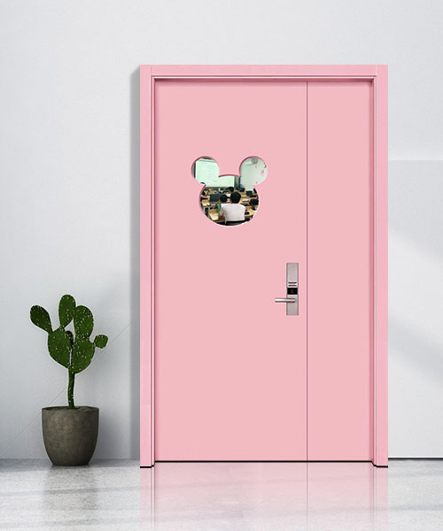 齒接橡木門定制彩色子母門玻璃 學校幼兒園門