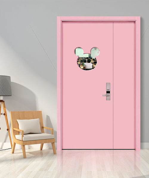 齒接橡木門定制彩色子母門玻璃 學校幼兒園門